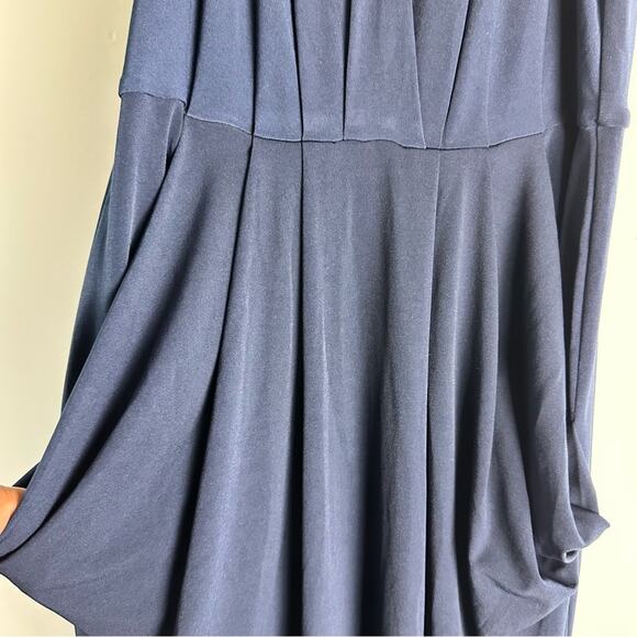 BCBGeneration Dress Draped Navy Blue Pleated Midi Spaghetti Straps Pockets Med - Picture 13 of 15